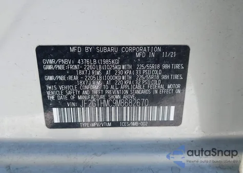 2021 Subaru Crosstrek Limited из США, поврежденный, VIN JF2GTHMC9M8682670